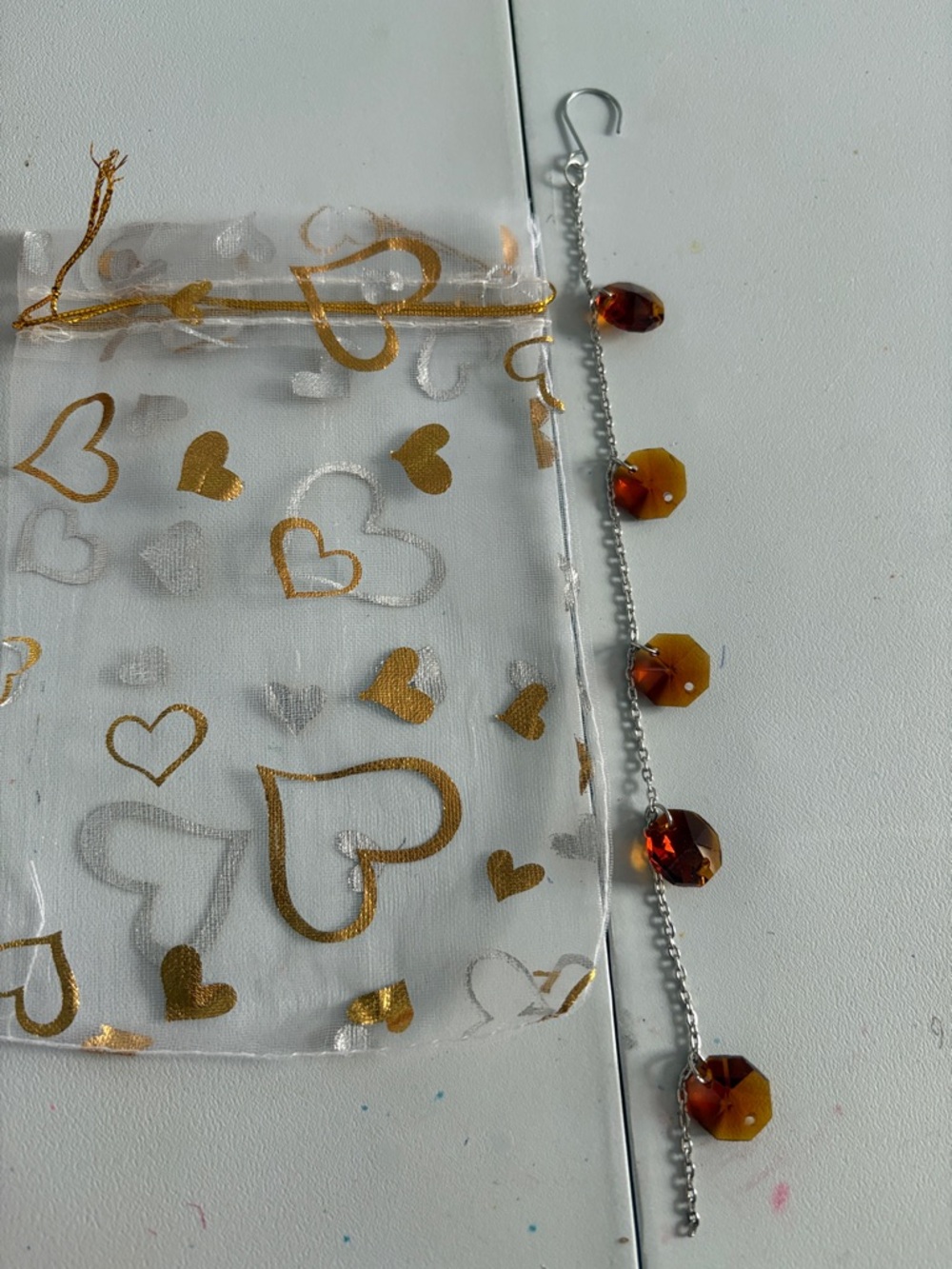 Hand Crafted Amber Crystal Wind Chime with Gold Accents